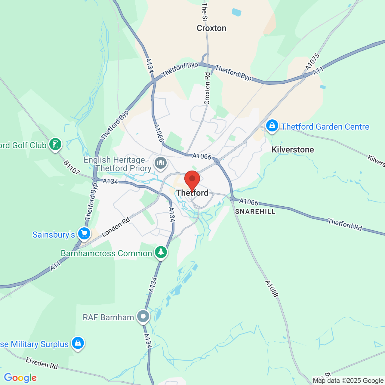 Map showing location of Thetford, United Kingdom