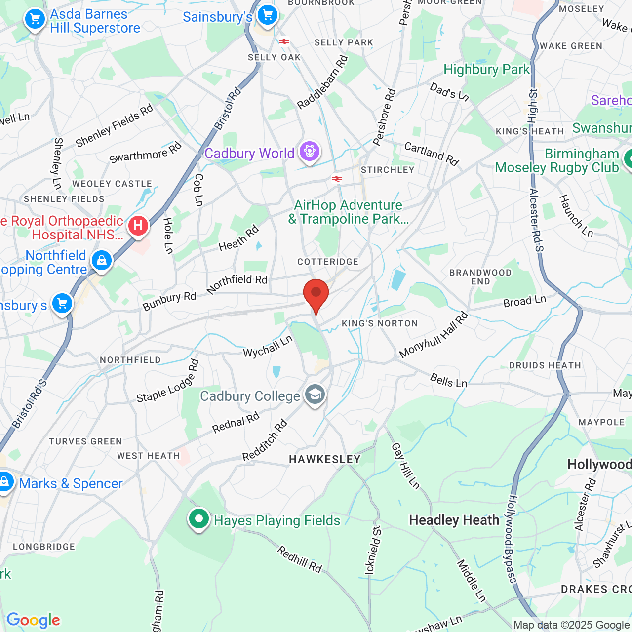 Map showing location of Pershore Road South, Birmingham, United Kingdom, B30 3ES