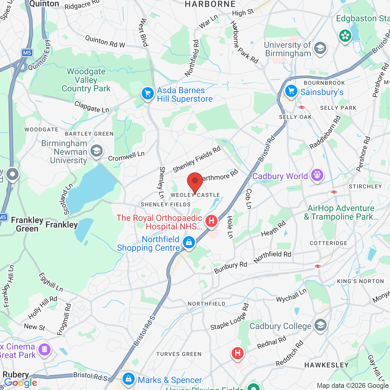 Map showing location of Weoley Castle, United Kingdom, B29 5RT