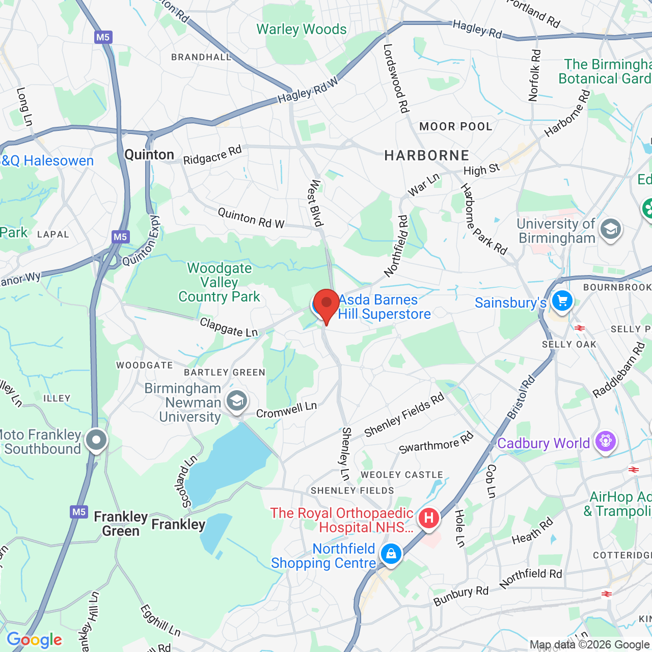 Map showing location of 20, Alwold Road, Birmingham, United Kingdom, B29 5RT