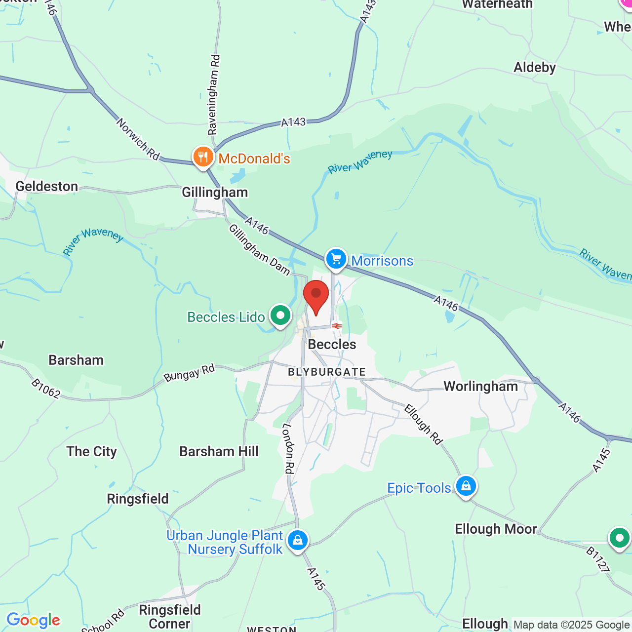 Map showing location of Beccles, United Kingdom, NR34