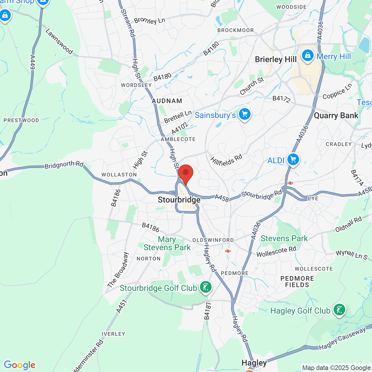 Map showing location of Saint John's Road, Stourbridge, United Kingdom, DY8 1JN
