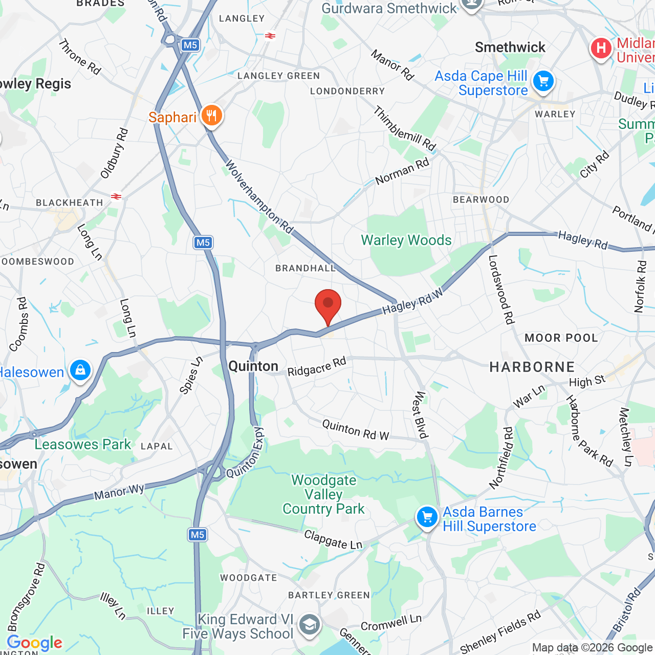 Map showing location of 498, Hagley Road West, Warley, United Kingdom, B68 0BZ