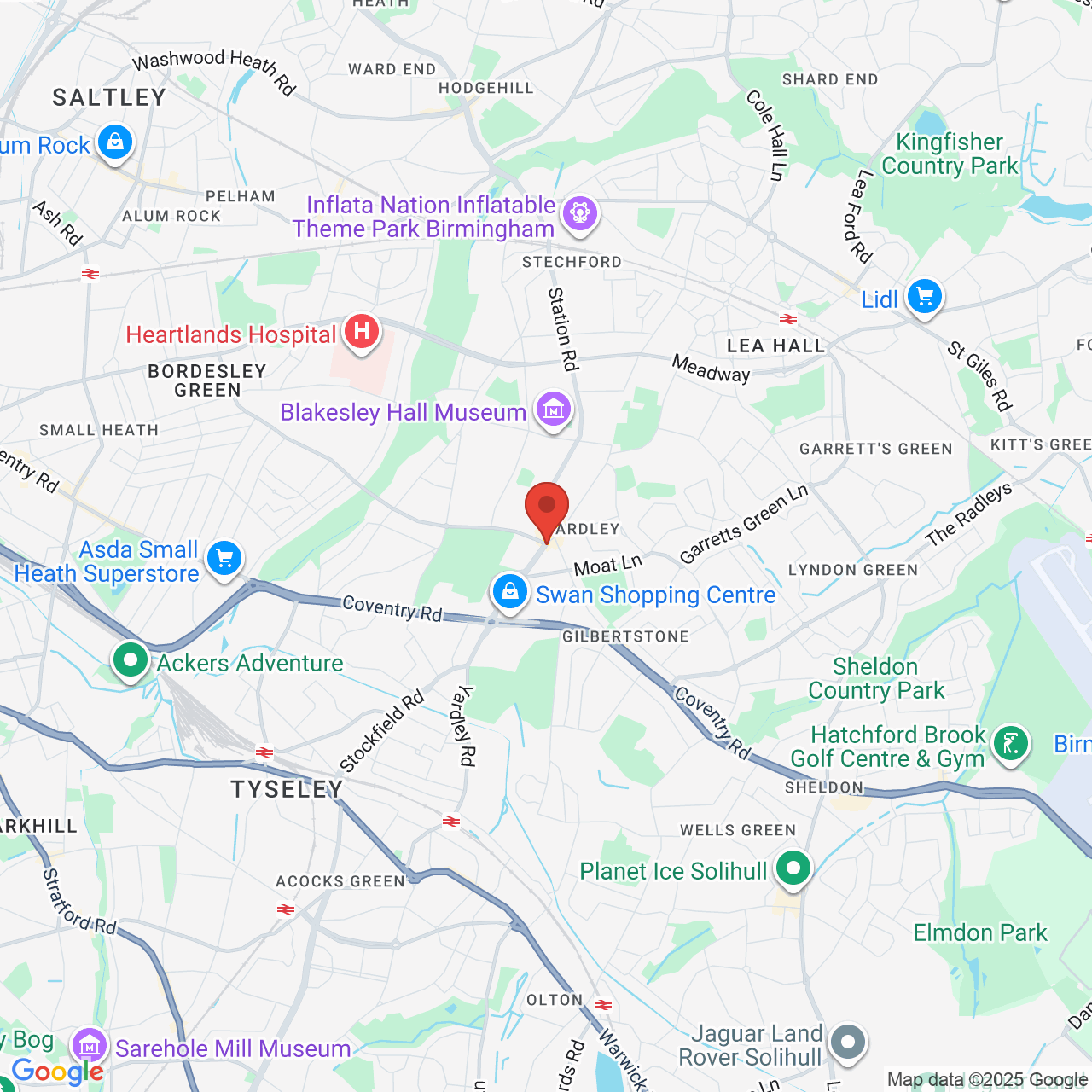 Map showing location of Hob Moor Road, Yardley, United Kingdom, B25 8UX