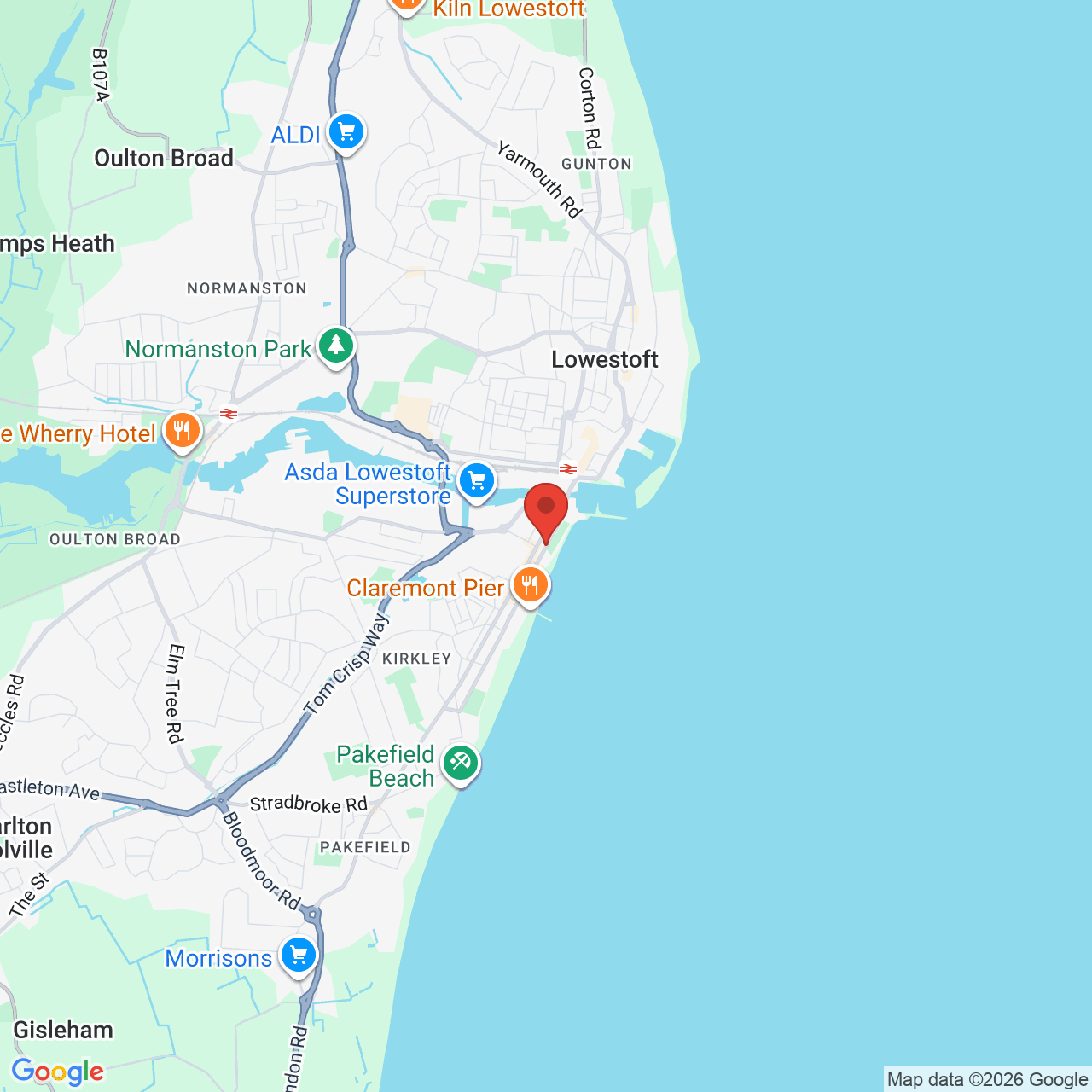 Map showing location of Marine Parade, Lowestoft, United Kingdom, NR33 0QN