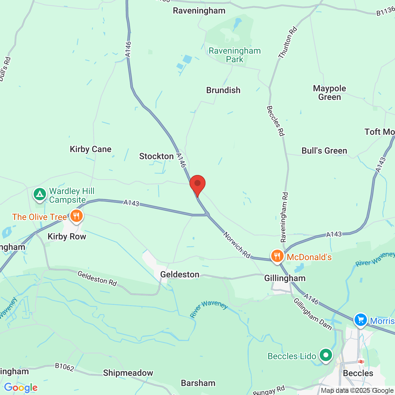Map showing location of Norwich Road, Stockton, United Kingdom, NR34 0HF