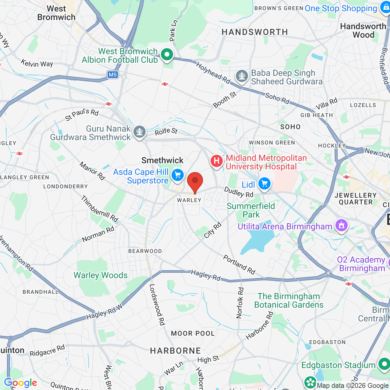 Map showing location of Cape Hill, Smethwick, United Kingdom, B66 4PH