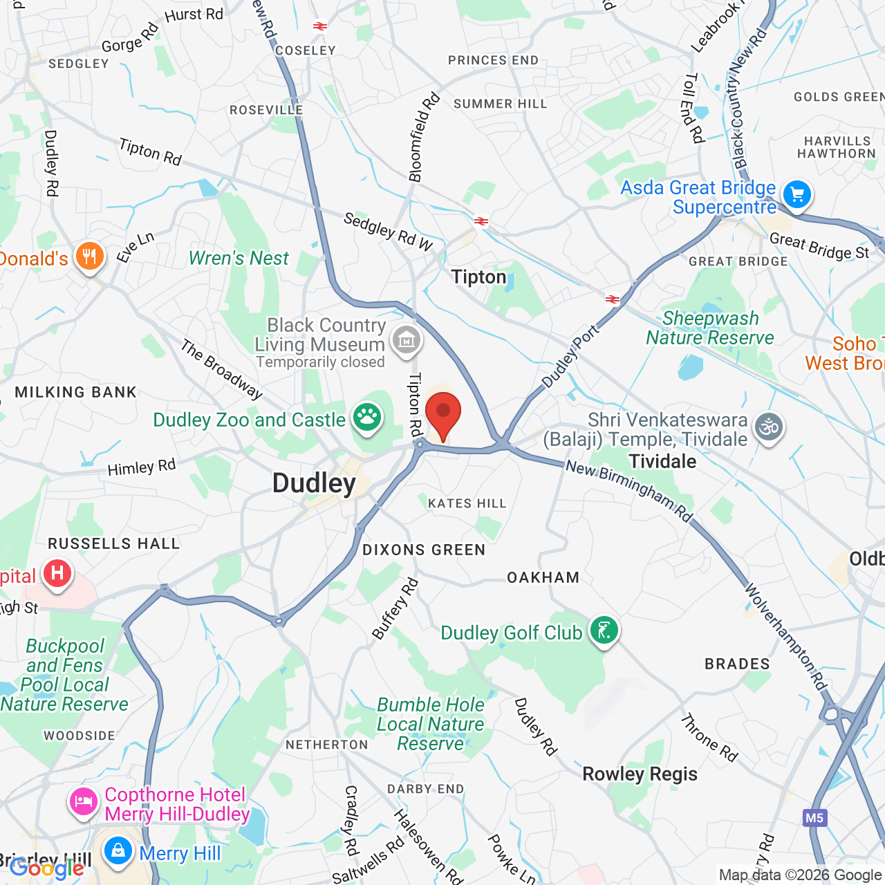 Map showing location of Castlegate Drive, Dudley, United Kingdom, DY1 4TB