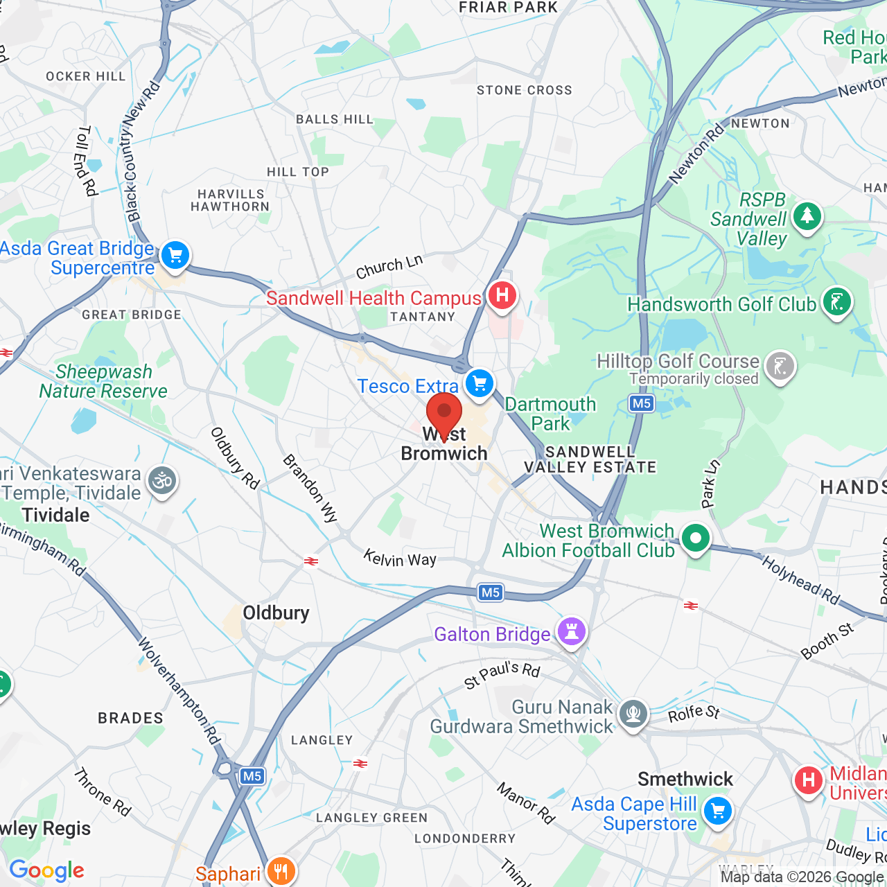Map showing location of 1 Birmingham Road, West Bromwich, United Kingdom, B71 4JH