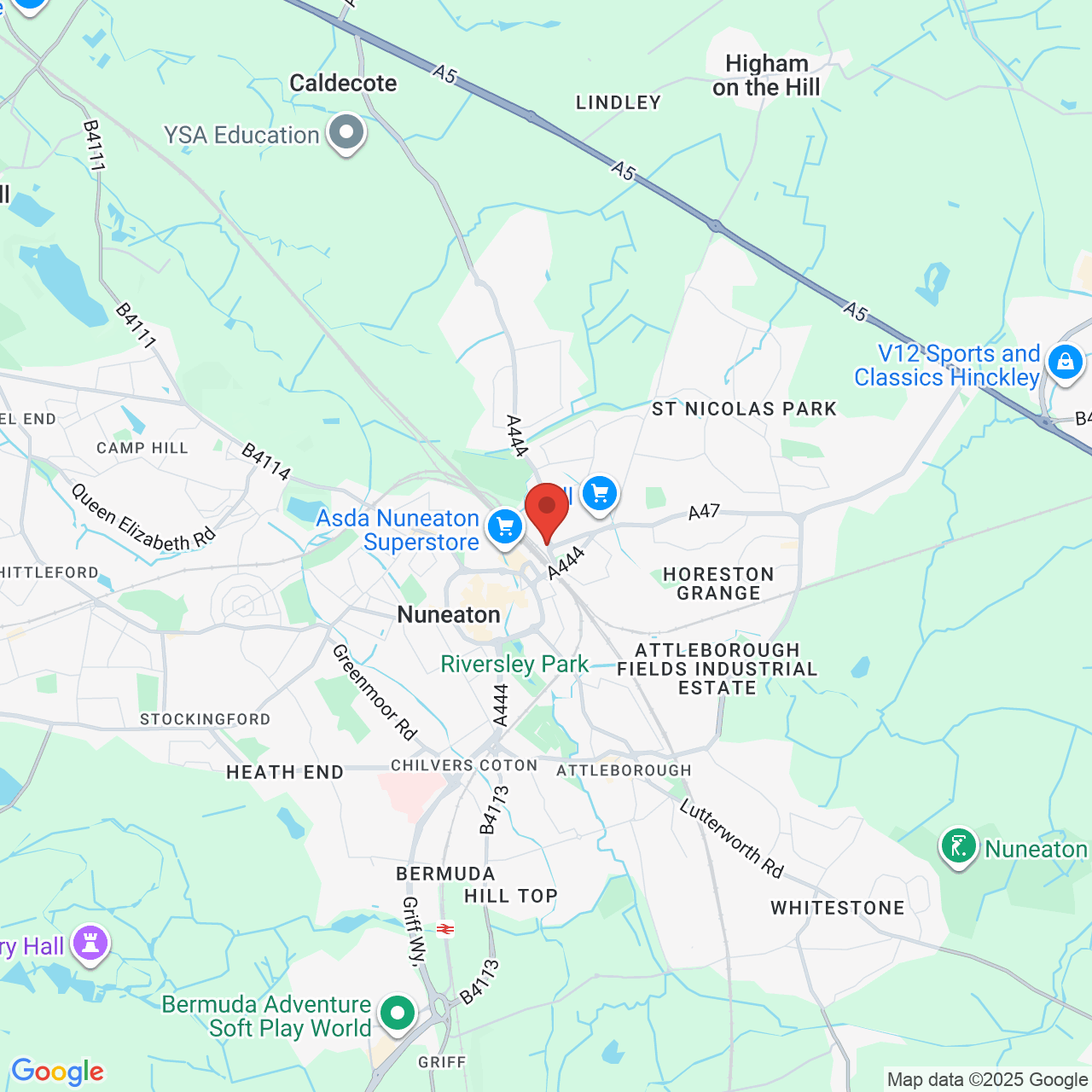 Map showing location of Weddington Road, Nuneaton, United Kingdom, CV10 0AG