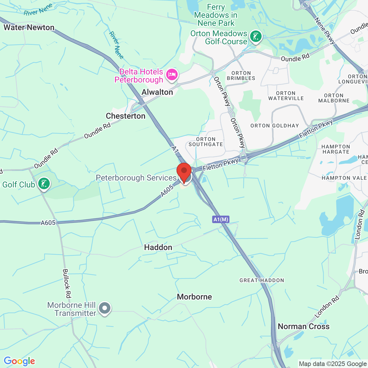 Map showing location of A1, Haddon, United Kingdom, PE7 3UQ