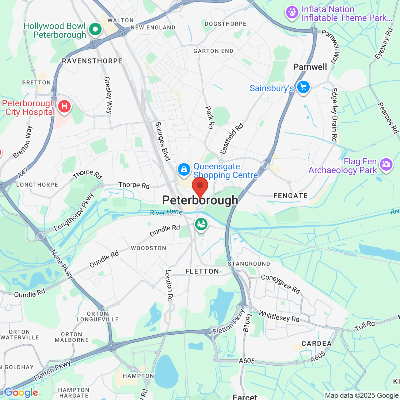 Map showing location of Bourges Blvd, Peterborough, United Kingdom, PE1 2AF