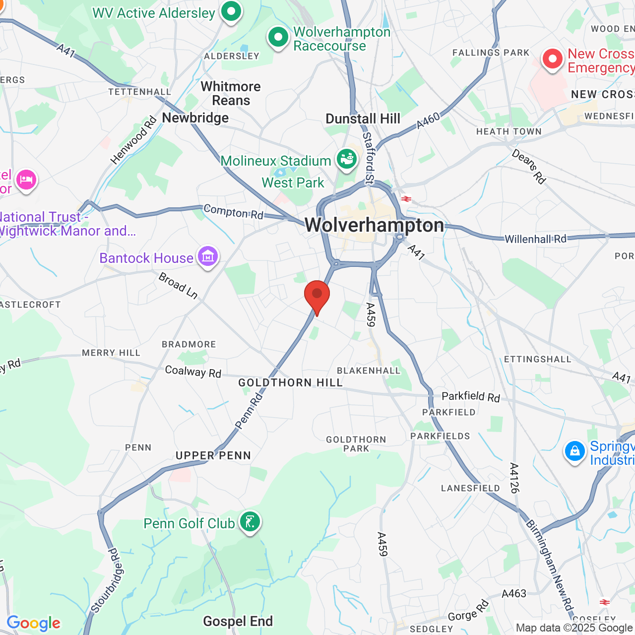 Map showing location of Wolverhampton, United Kingdom, WV2 4NJ