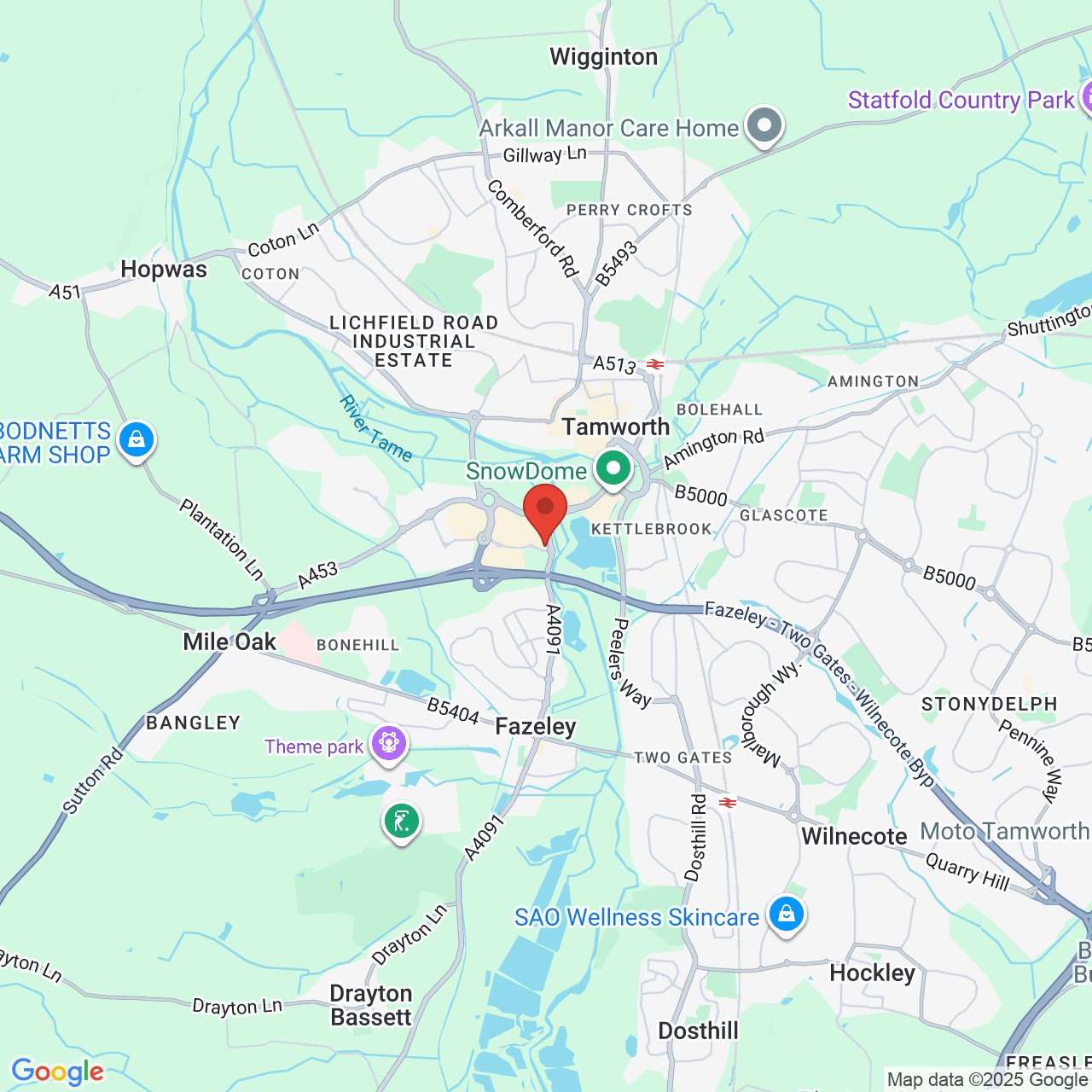 Map showing location of Tamworth, United Kingdom, B78 3JD