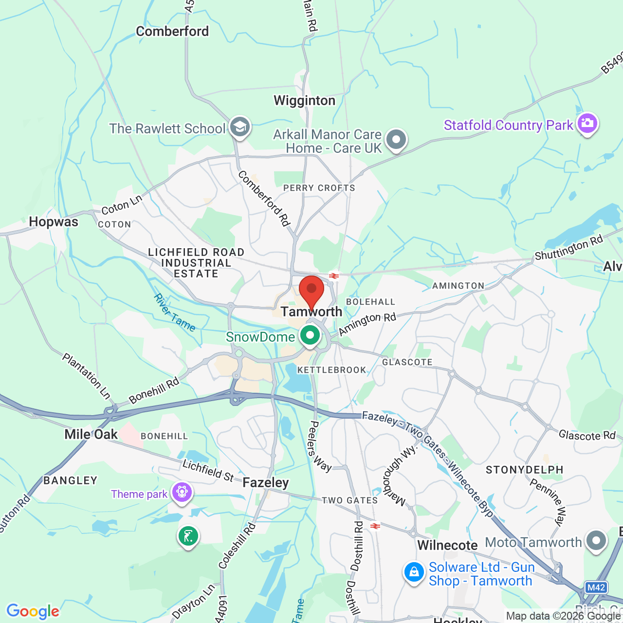 Map showing location of Tamworth, United Kingdom, B78