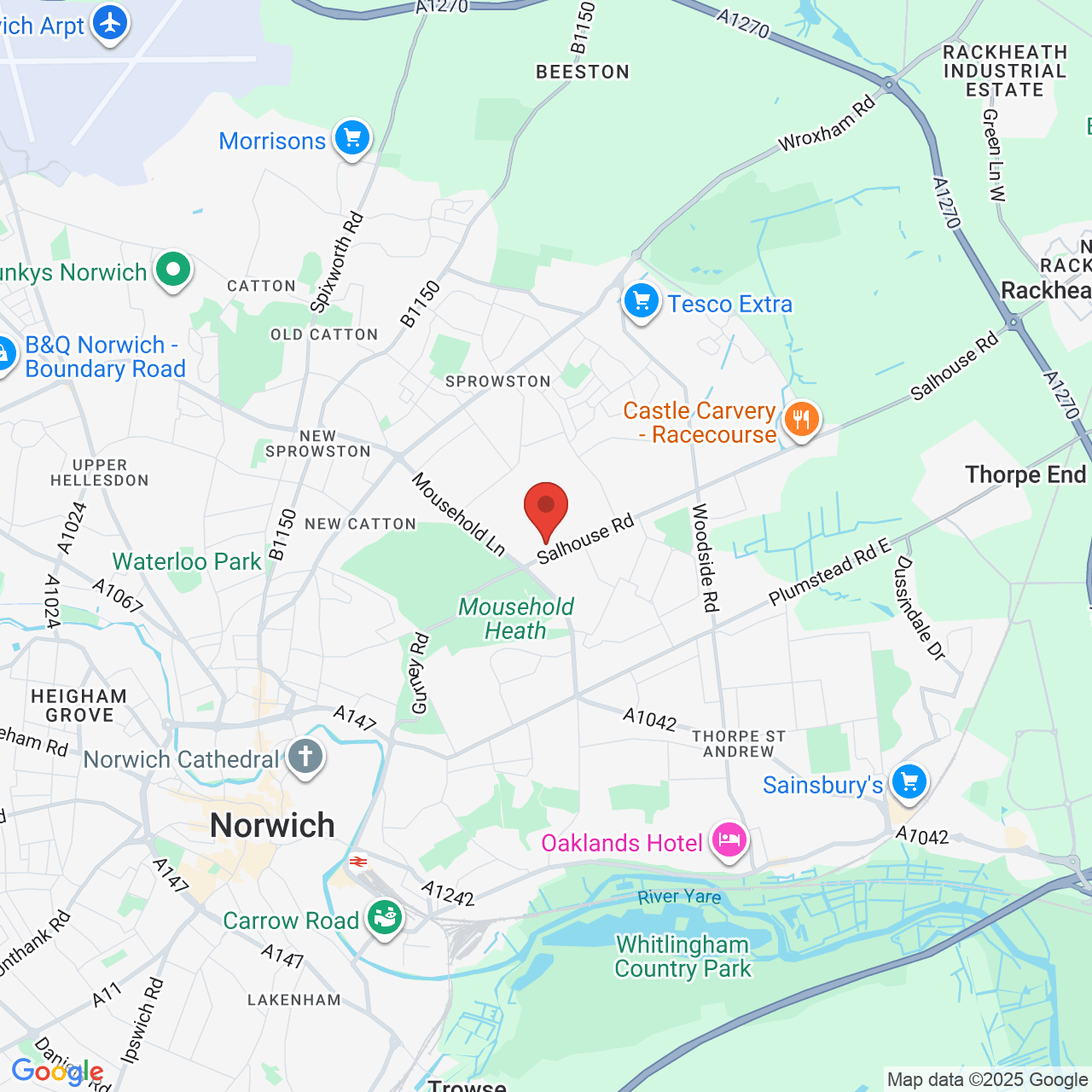 Map showing location of Norwich, United Kingdom, NR7 9AZ