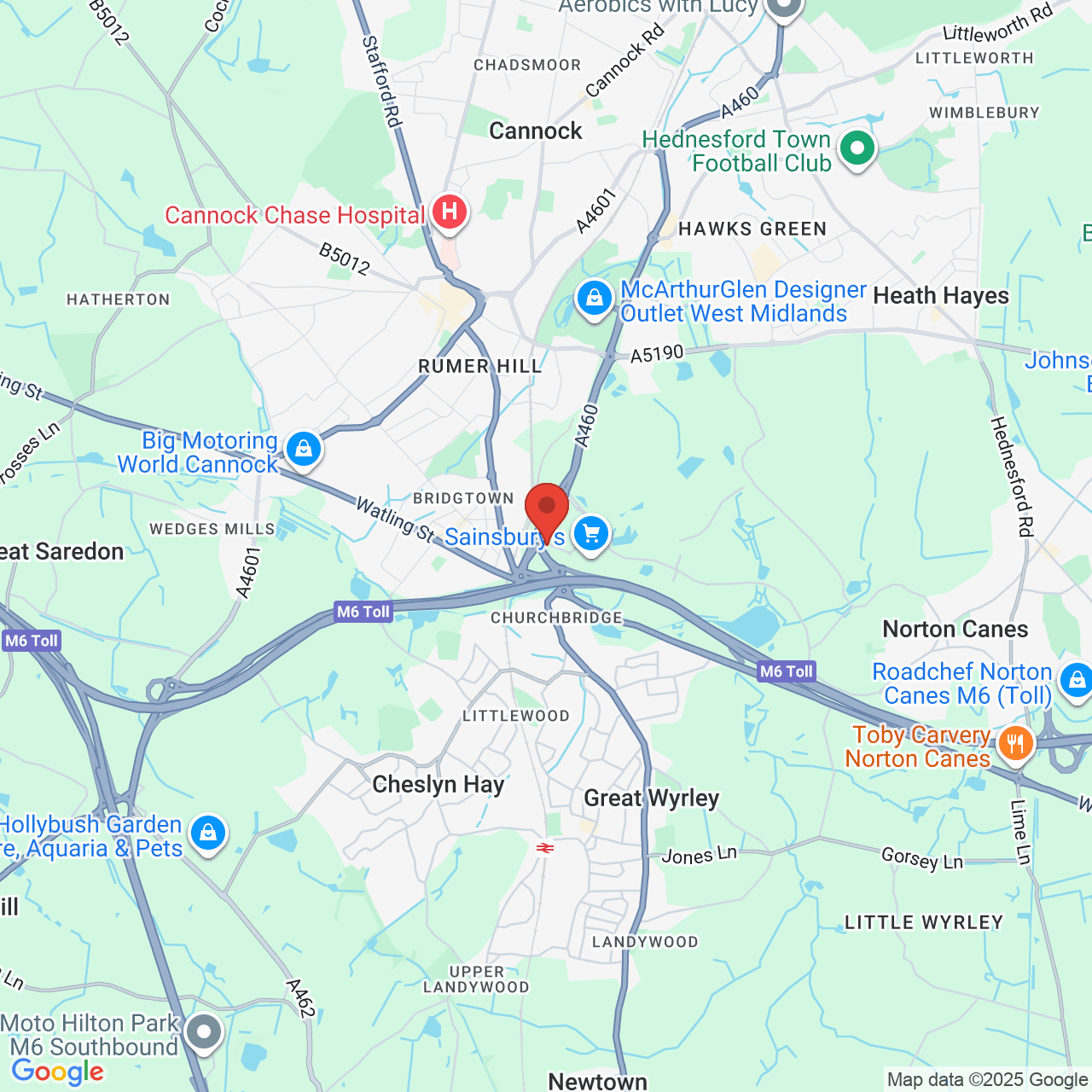 Map showing location of Voyager Drive, Cannock, United Kingdom, WS11 8XP