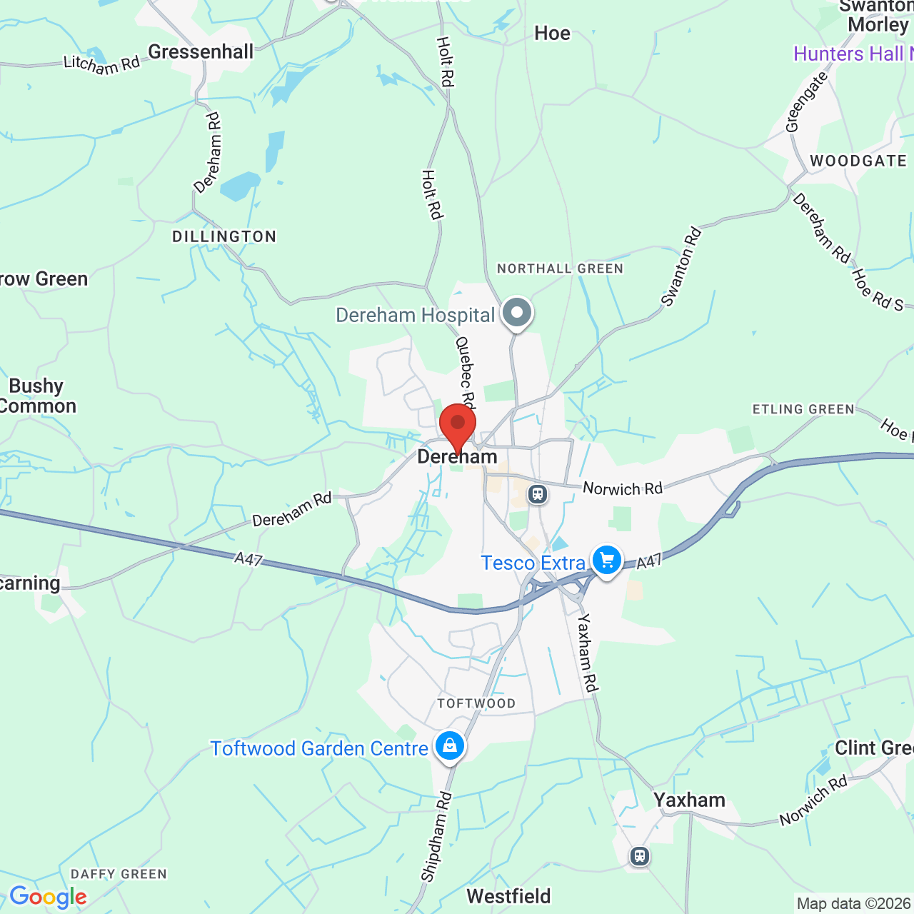 Map showing location of Unit 1, Kingston Road, Dereham, United Kingdom, NR19 1WB