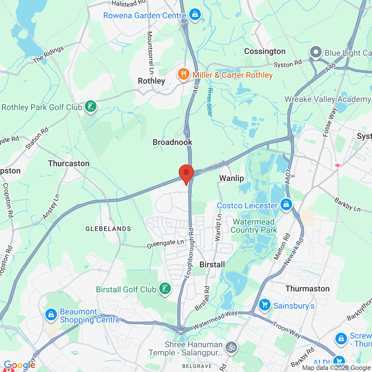 Map showing location of Birstall, United Kingdom, LE4 3BT