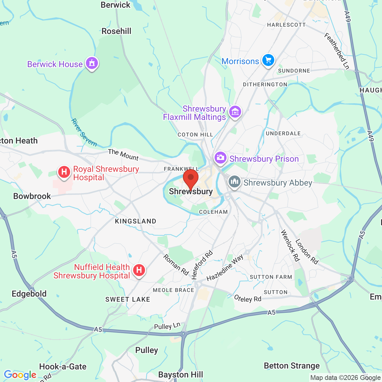 Map showing location of Hazeldine Park, Meole Brace, Shrewsbury, United Kingdom, SY2 6QQ