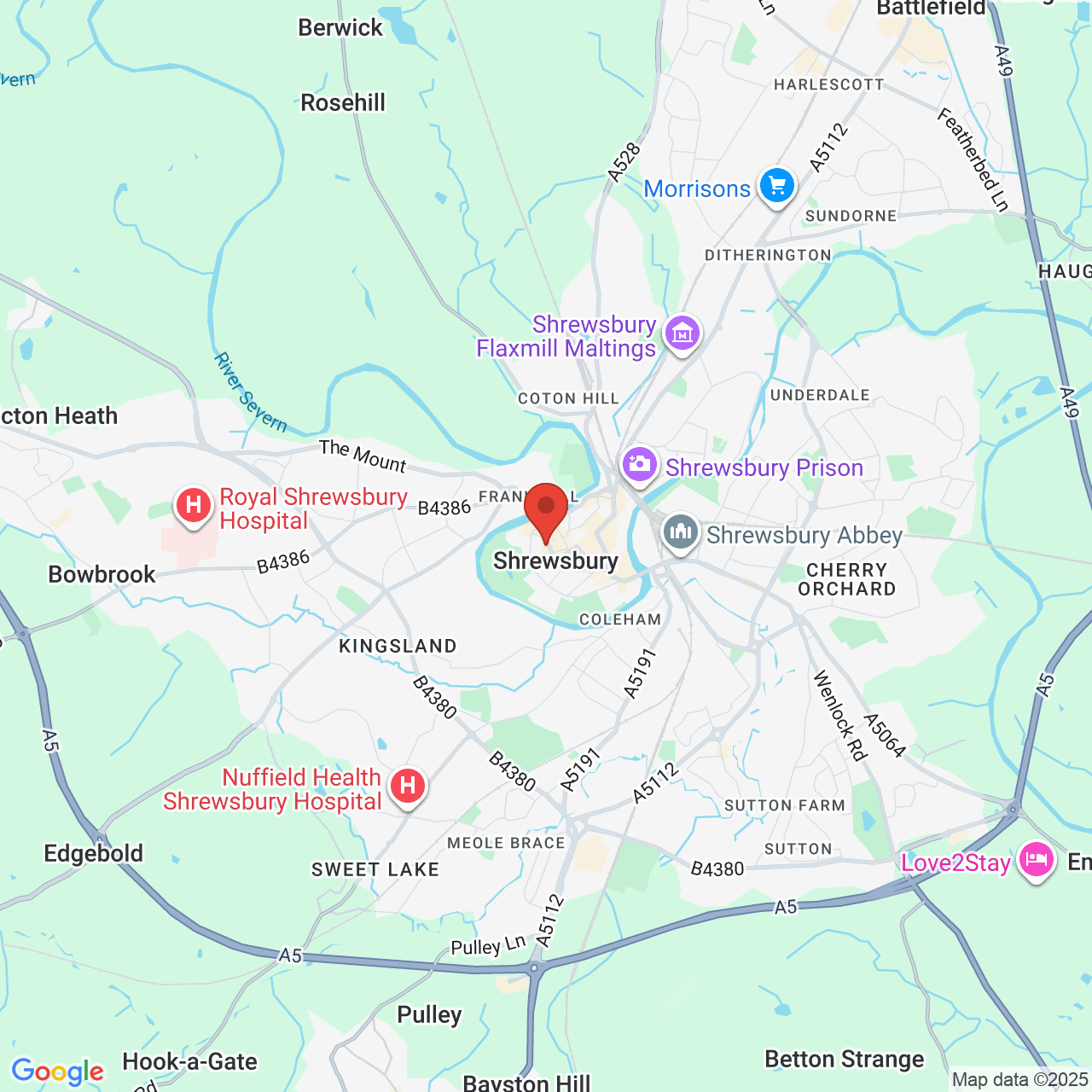 Map showing location of 7 Barker St, Shrewsbury, United Kingdom, SY1 1QJ