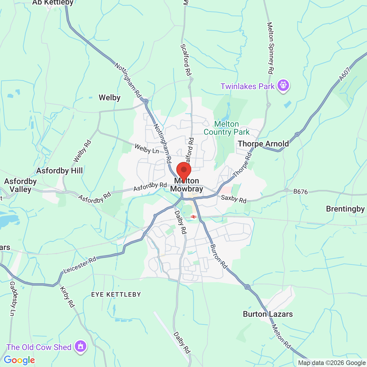 Map showing location of Park Road, Melton Mowbray, United Kingdom, LE13 1TY