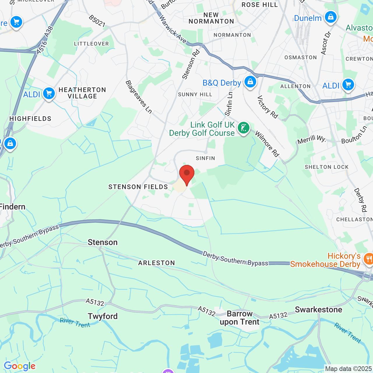 Map showing location of Sinfin District Centre, Derby, United Kingdom, DE24 3DS
