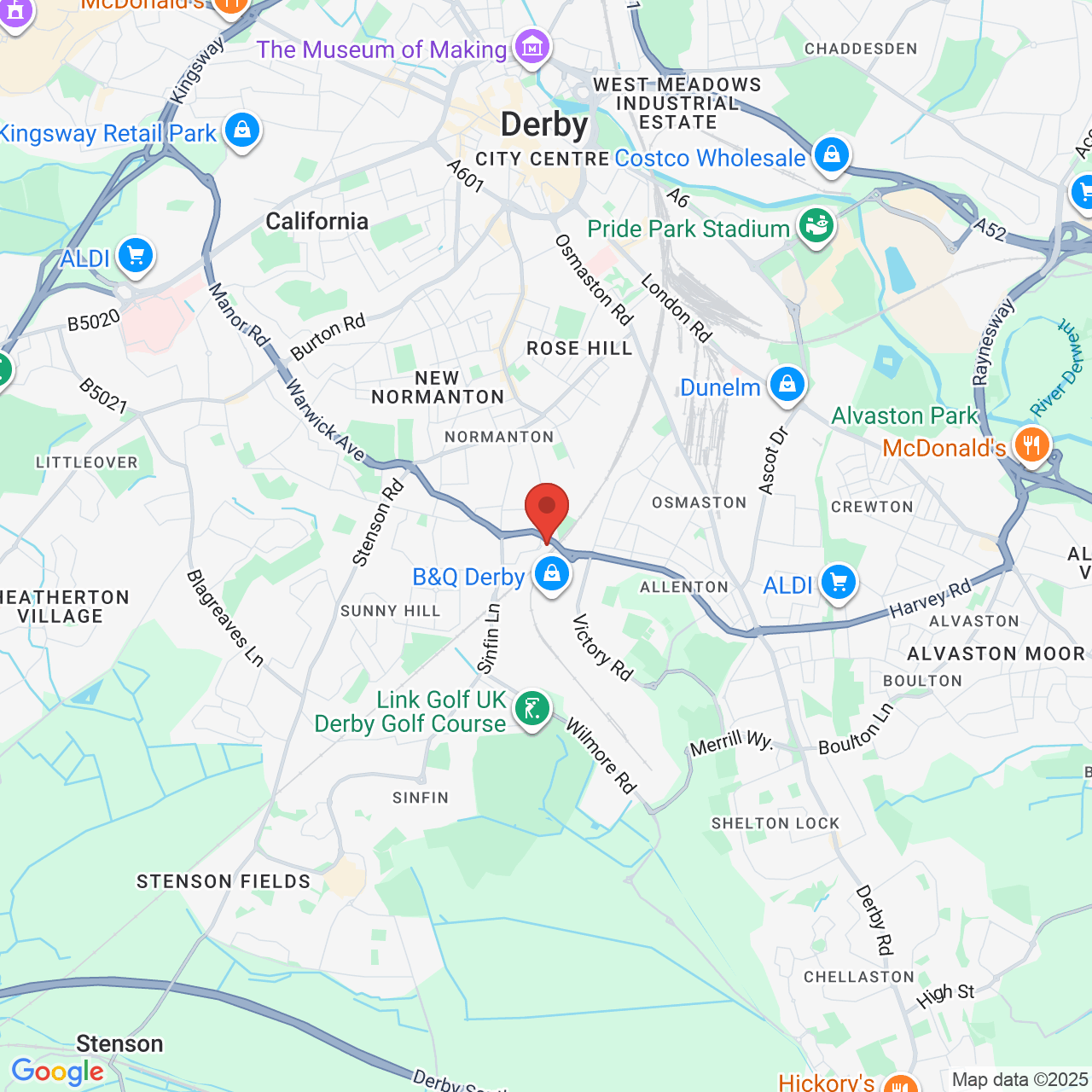 Map showing location of Foresters Leisure Park, 163 Osmaston Park Rd, Derby, United Kingdom, DE23 8AG