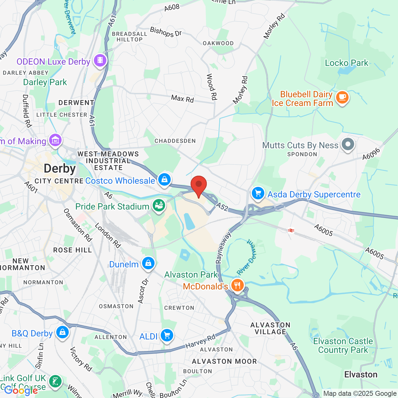 Map showing location of Wyvern Retail Park, Wyvern Way The, Parkway, Derby, United Kingdom, DE21 6RS