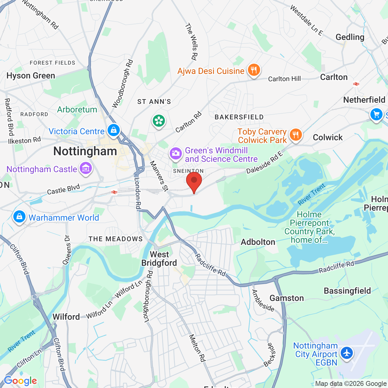 Map showing location of Daleside Road Former Magpie Public House, Nottingham, United Kingdom, NG2 3GG