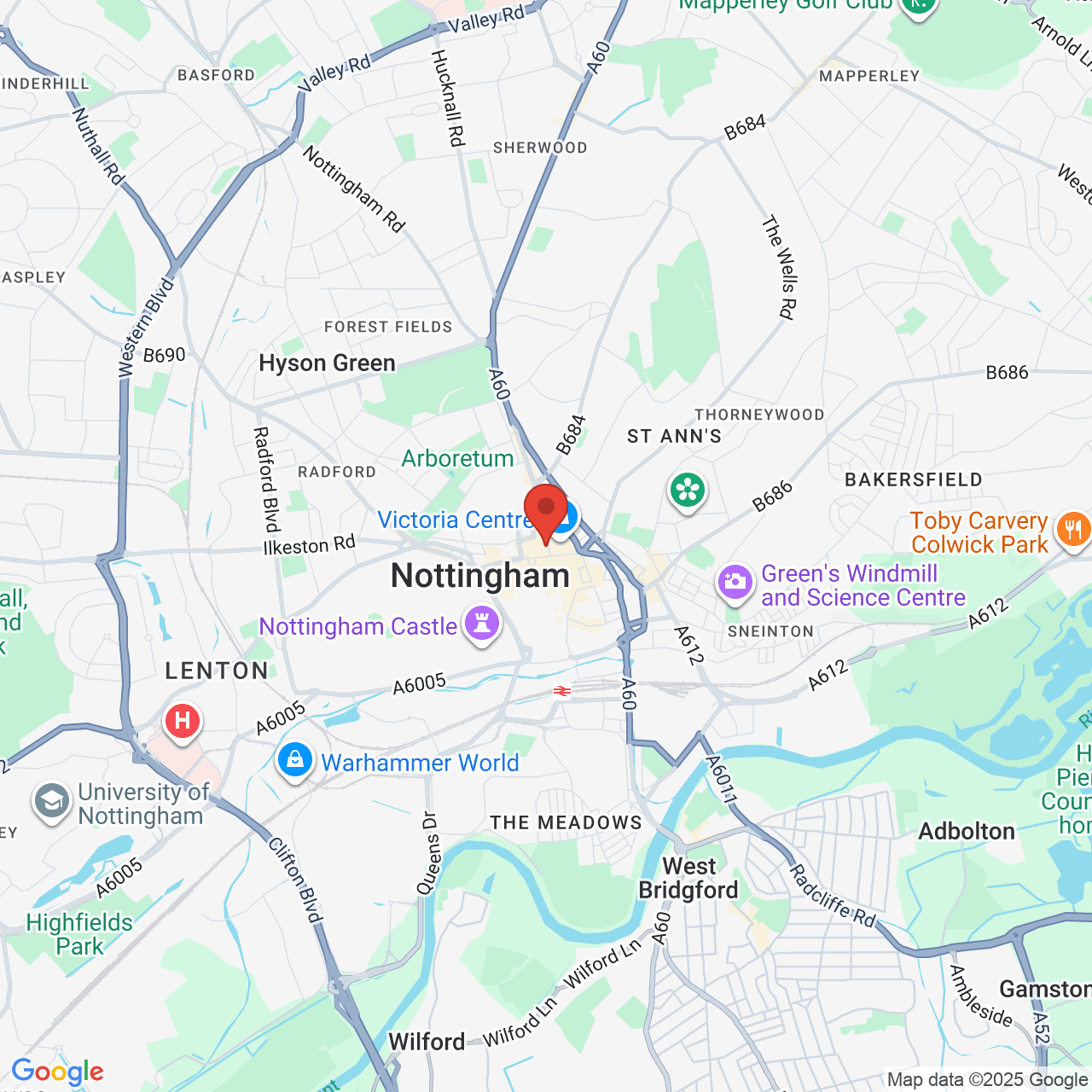 Map showing location of 23-25 Milton St, Nottingham, United Kingdom, NG1 3EN