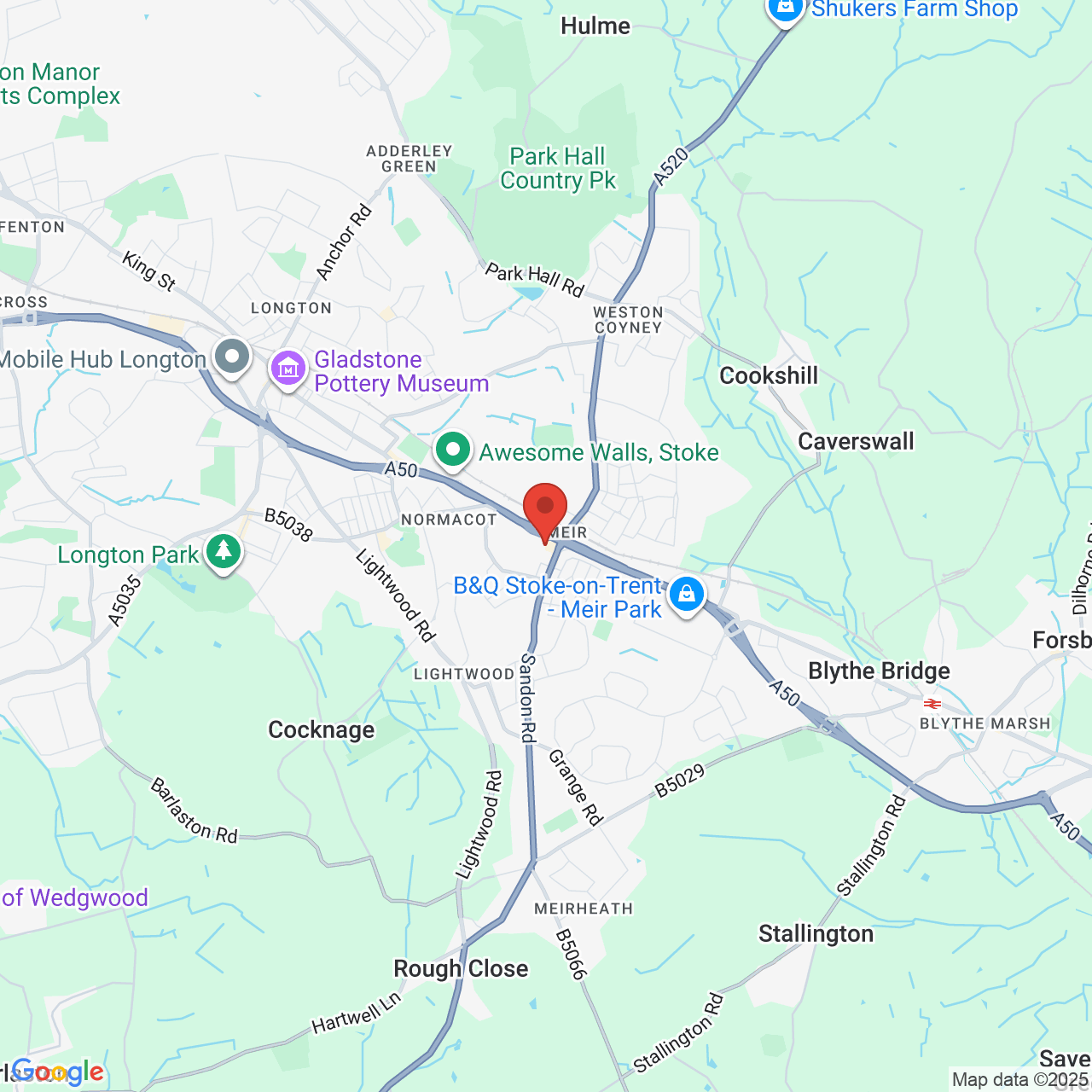 Map showing location of Pickford Place, Meir, United Kingdom, ST3 7DX