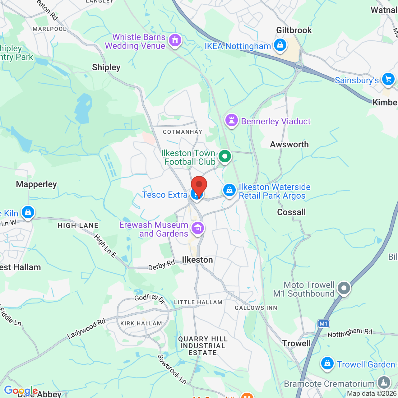 Map showing location of Rutland Street, Ilkeston, United Kingdom, DE7