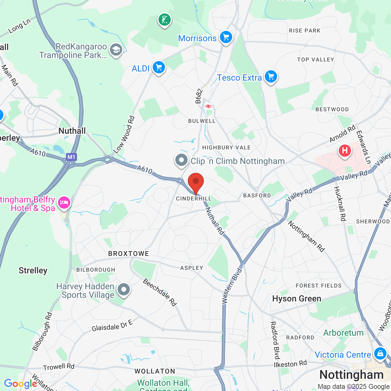 Map showing location of 629 Nuthall Rd, Cinderhill, Nottingham, United Kingdom, NG8 6AD