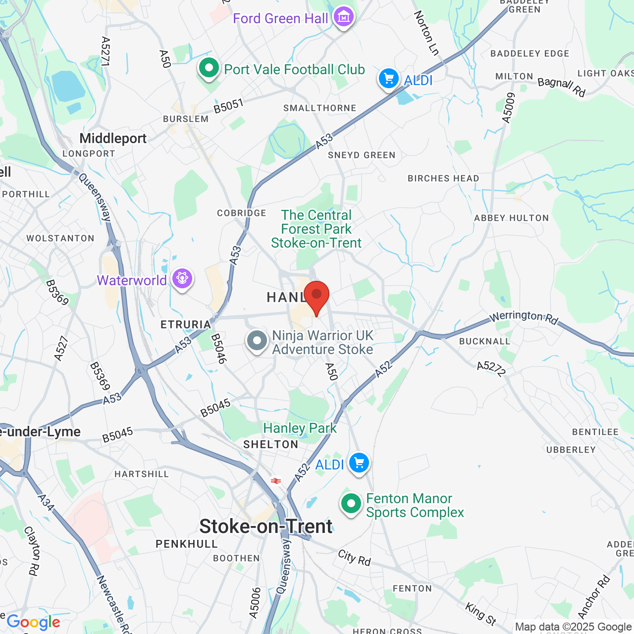 Map showing location of 2 Parliament Row, Hanley, Stoke-on-Trent, United Kingdom, ST1 1PW