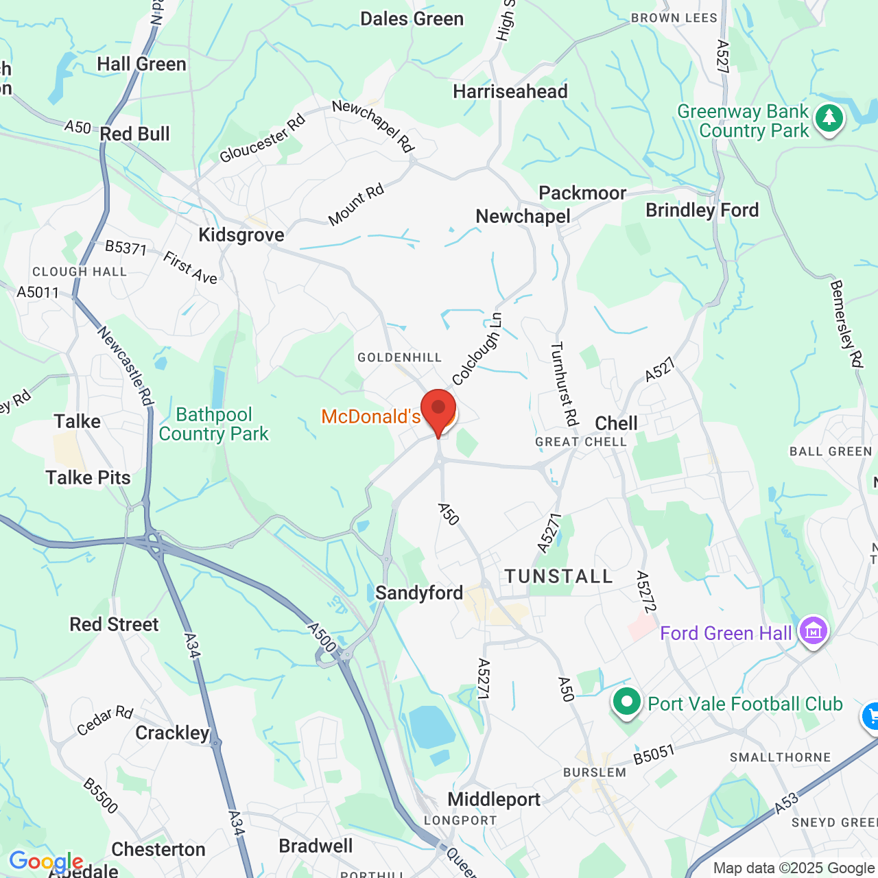 Map showing location of High St, Tunstall, Stoke-on-Trent, United Kingdom, ST6 5EN