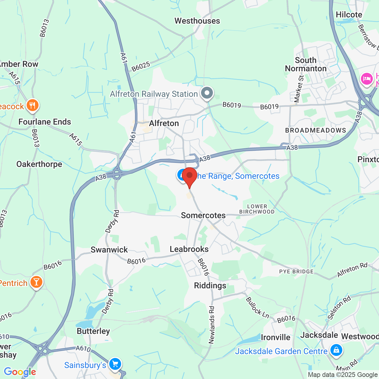 Map showing location of Nottingham Rd, Somercotes, Alfreton, United Kingdom, DE55 4HQ
