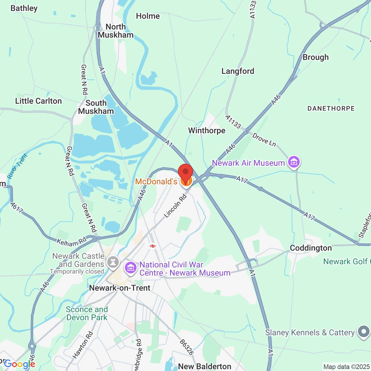 Map showing location of Lincoln Road, Newark, United Kingdom, NG24 2DB