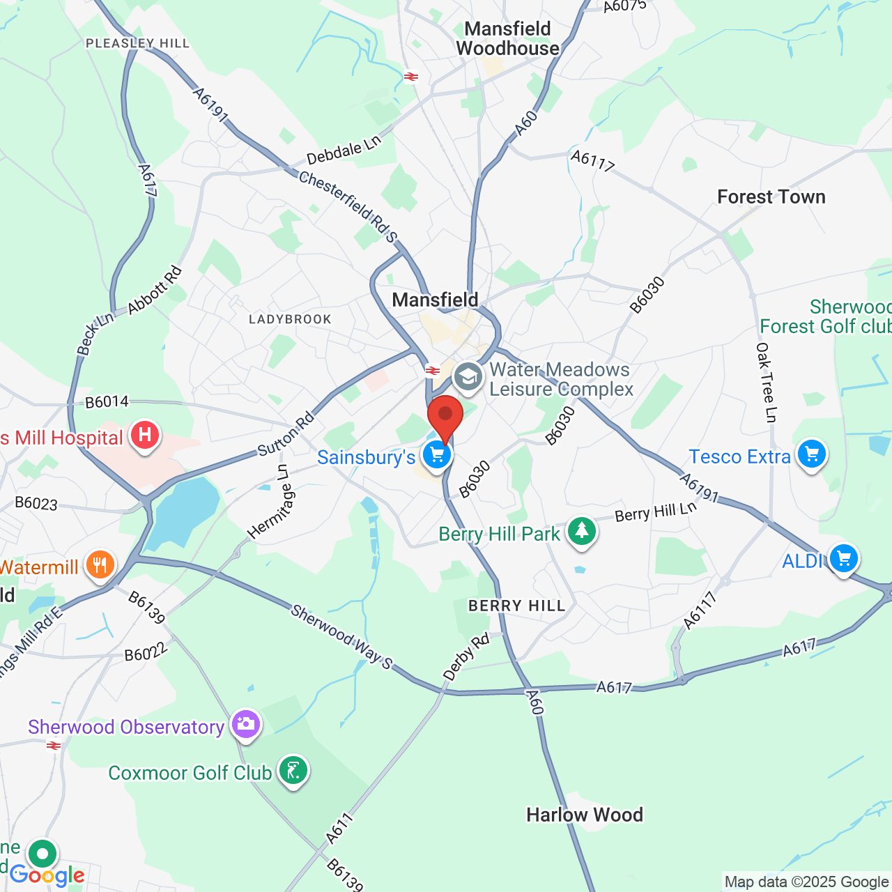 Map showing location of 162, Nottingham Road, Mansfield, United Kingdom, NG18 1BW