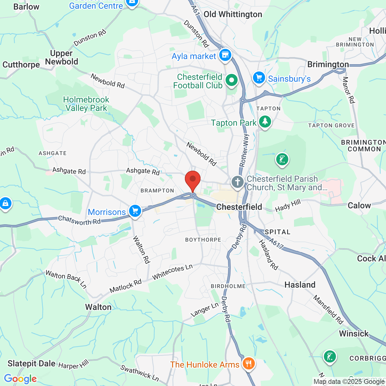 Map showing location of 75, West Bars, Chesterfield, United Kingdom, S40 1BA