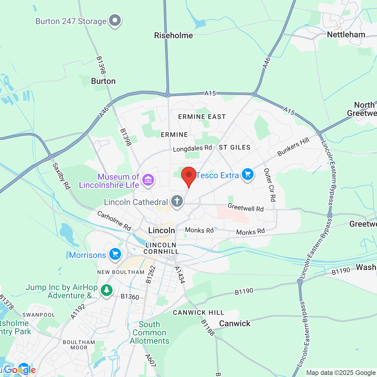 Map showing location of Nettleham Road, Lincoln, United Kingdom, LN2 1RE