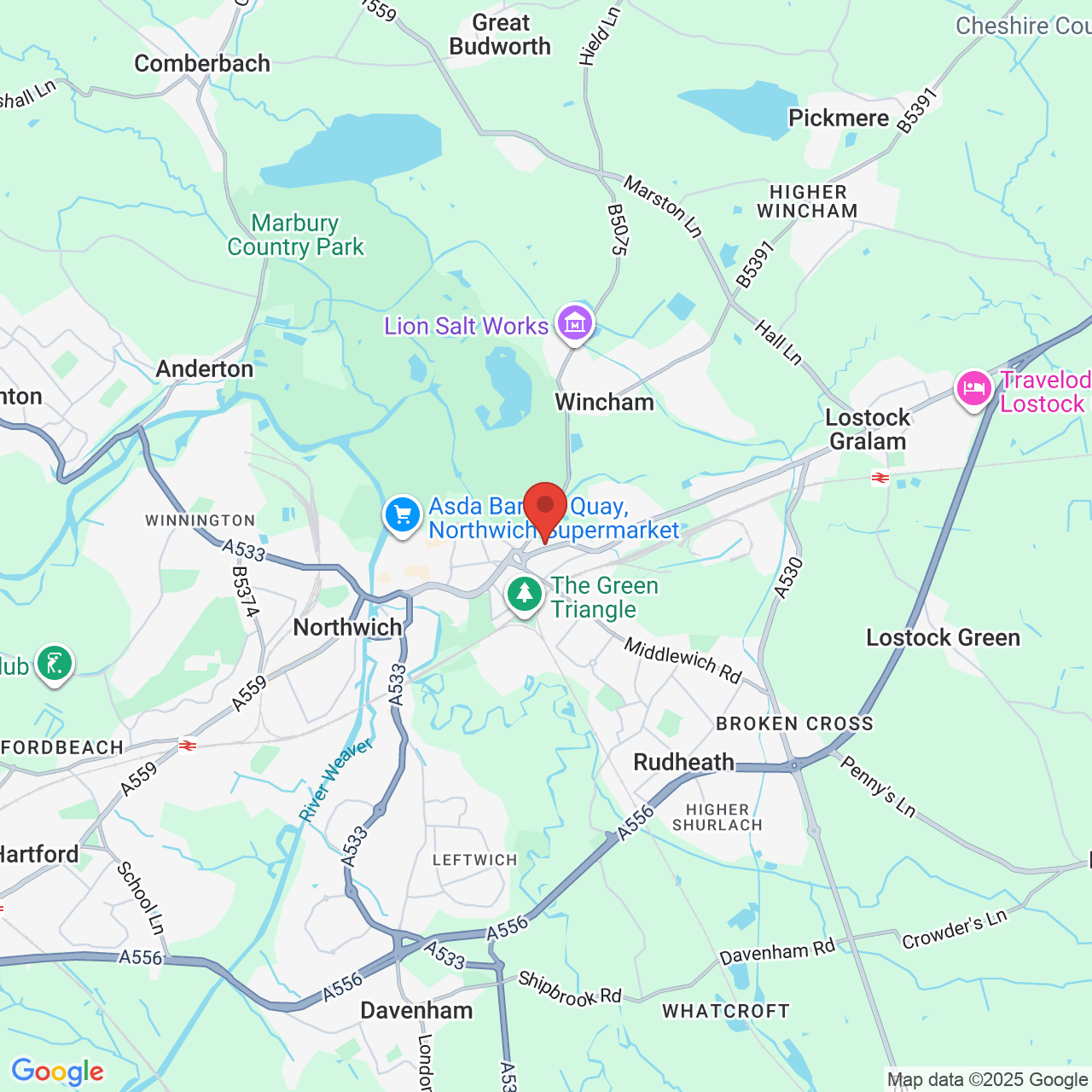 Map showing location of Chester Way, Northwich, United Kingdom, CW9 5QJ