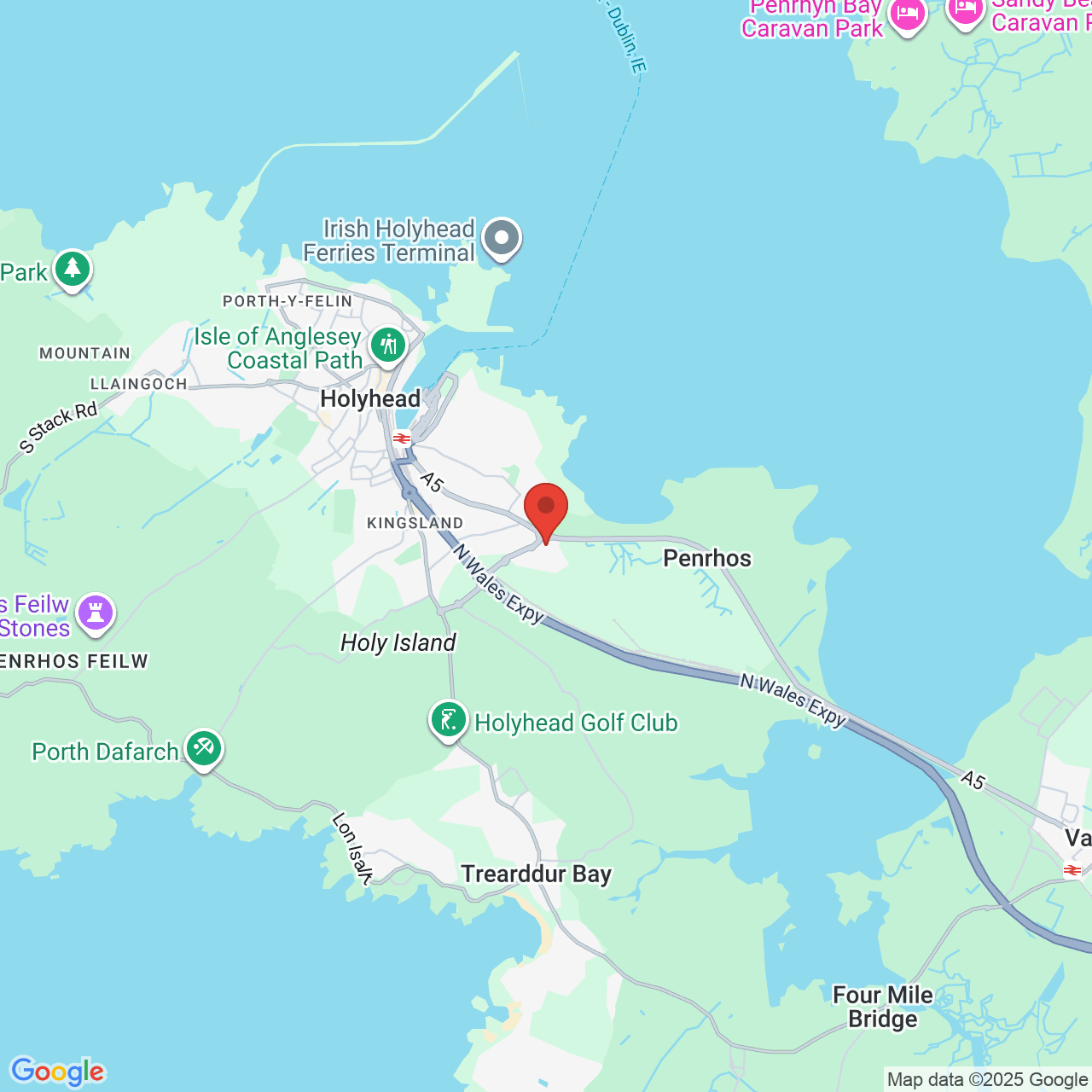 Map showing location of Penrhos Industrial Estate Newydd, Penrhos Retail Park, Holyhead, United Kingdom, LL65 2UQ