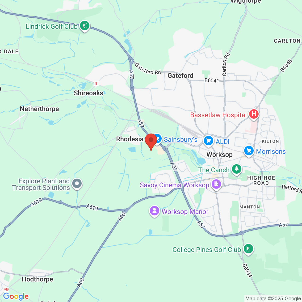 Map showing location of Rhodesia, United Kingdom, S80 3AT