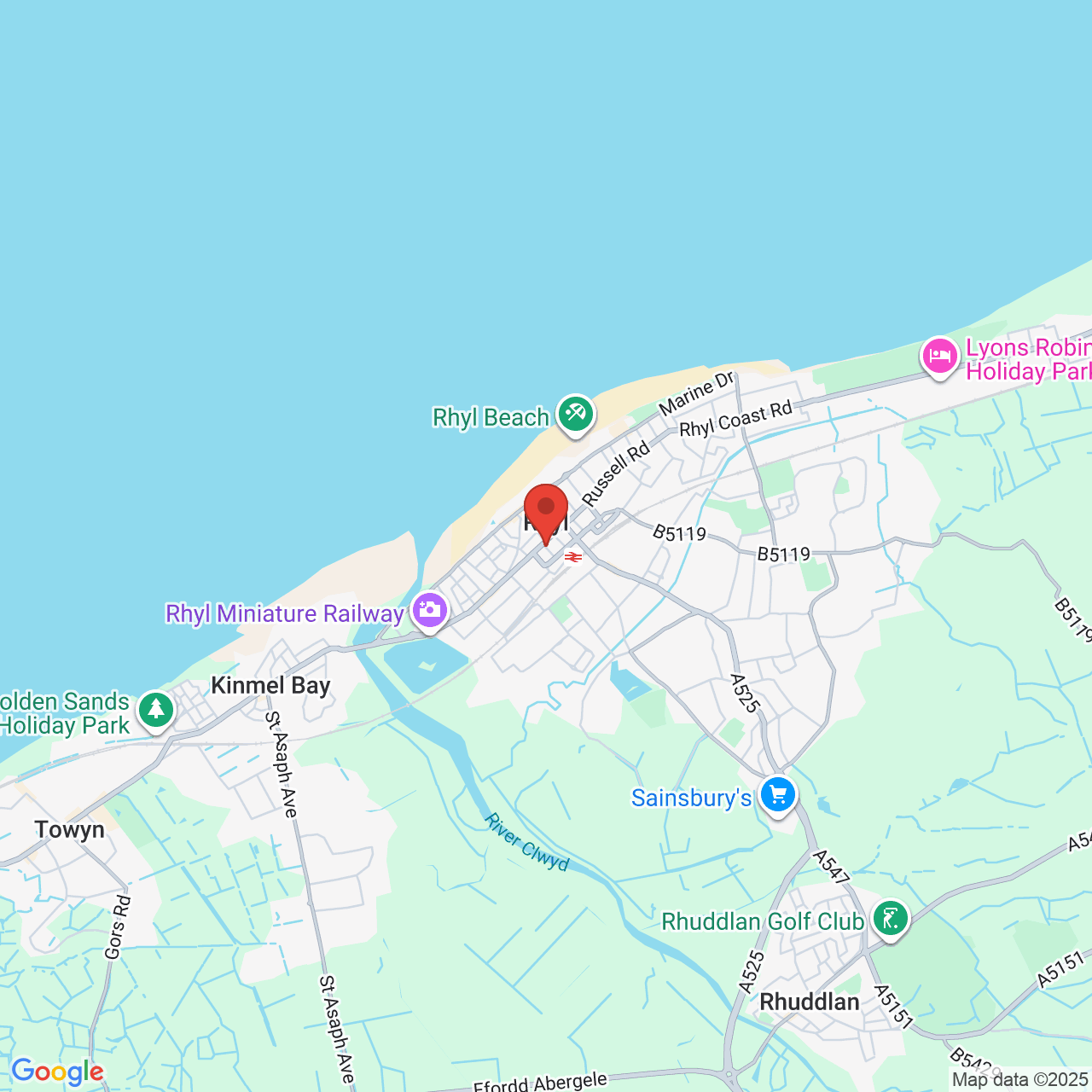 Map showing location of 17-21 High St, Rhyl, United Kingdom, LL18 1ES