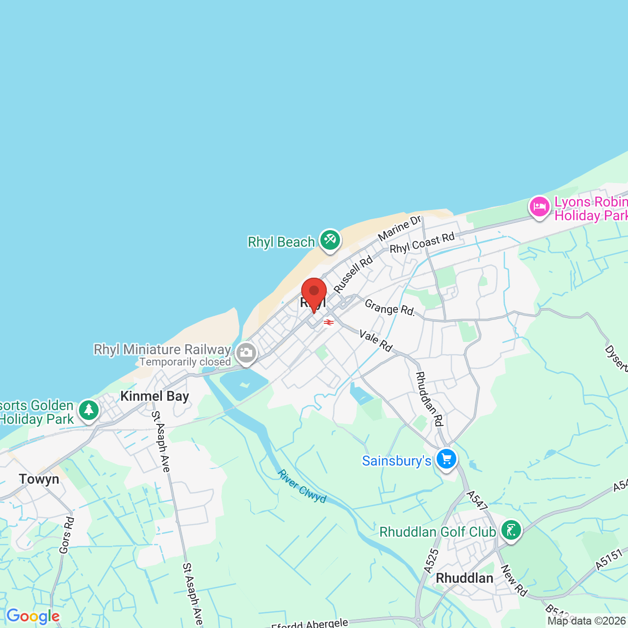 Map showing location of Wellington Rd, Rhyl, United Kingdom, LL18 1BA