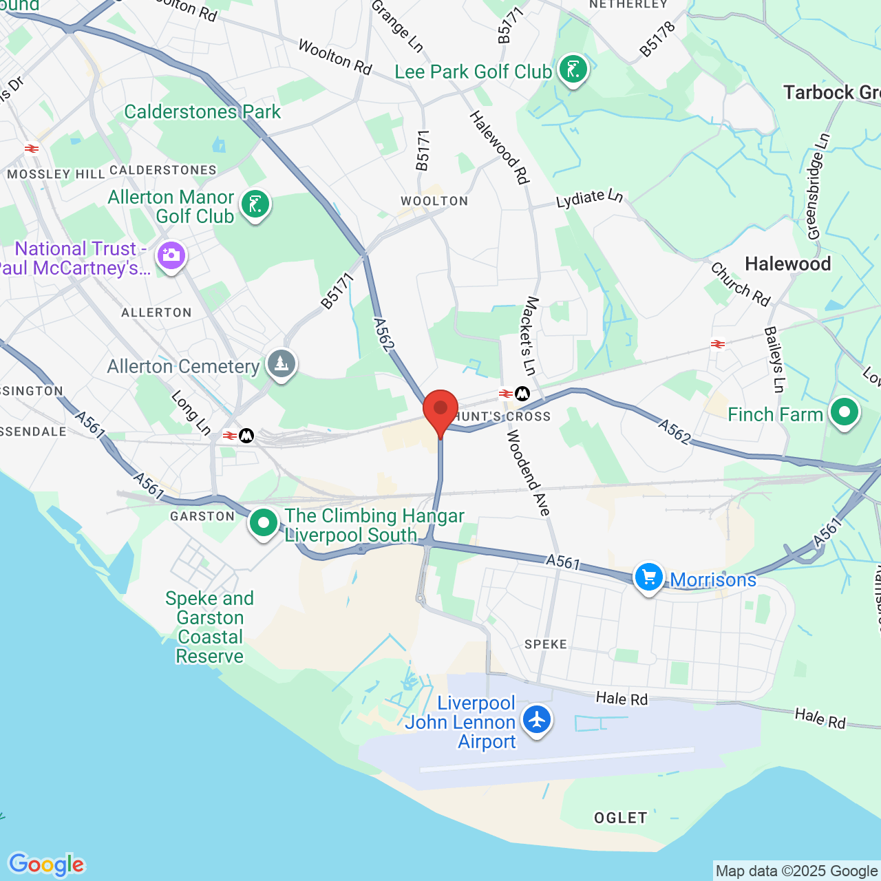 Map showing location of Speke Hall Road, Hunt's Cross, United Kingdom, L24 9GB