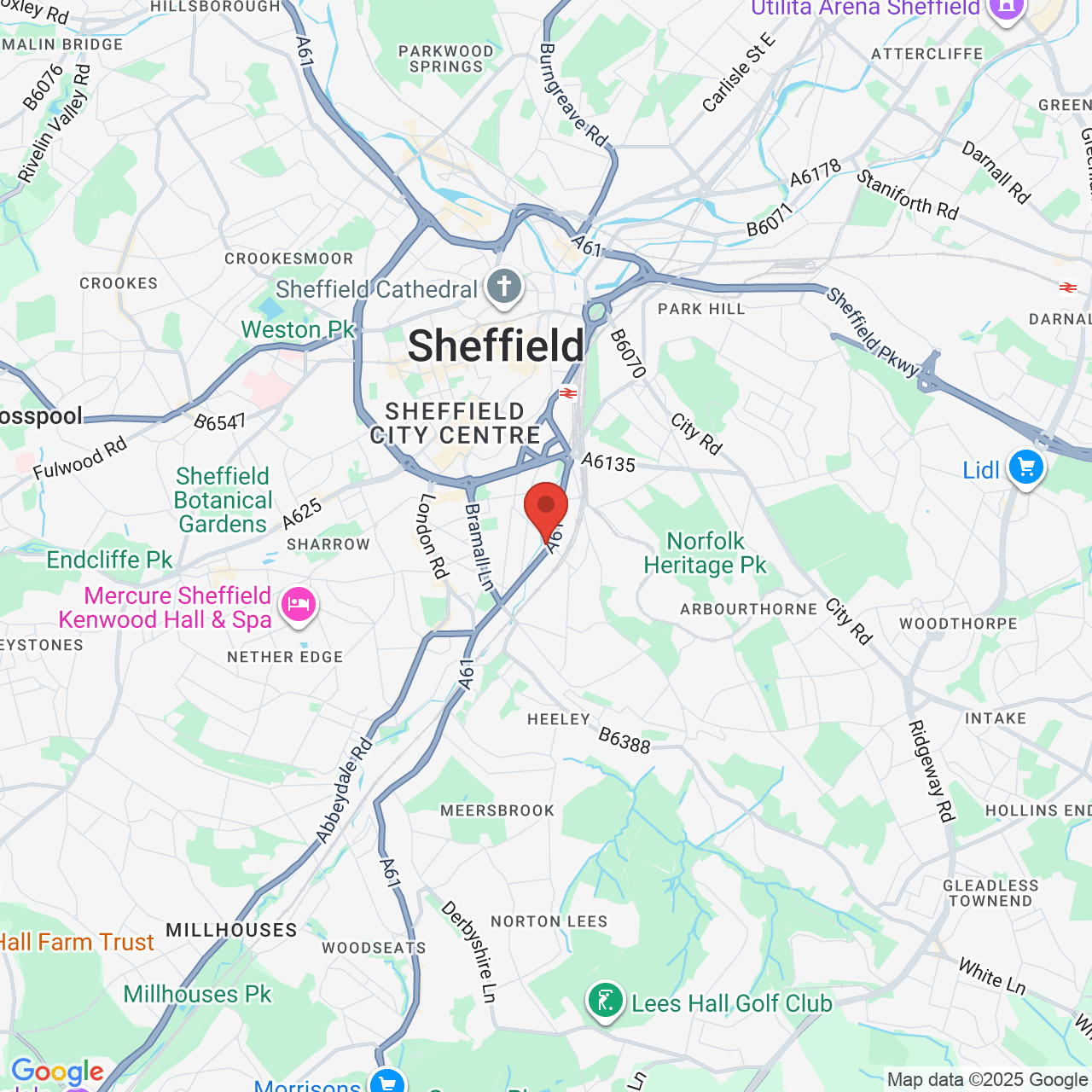 Map showing location of Queens Road, Sheffield, United Kingdom, S2 4DL