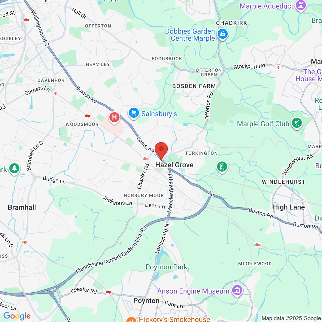 Map showing location of London Road, Hazel Grove, United Kingdom, SK7 4RD
