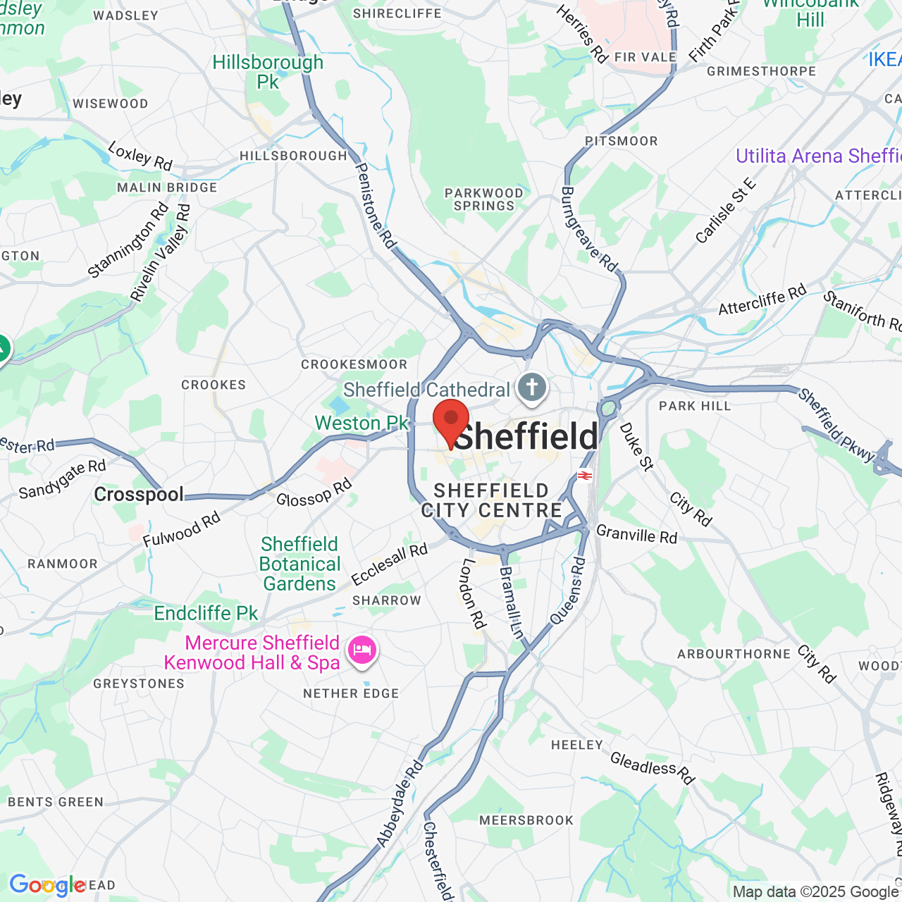 Map showing location of 163, West Street, Sheffield, United Kingdom, S1 4EW